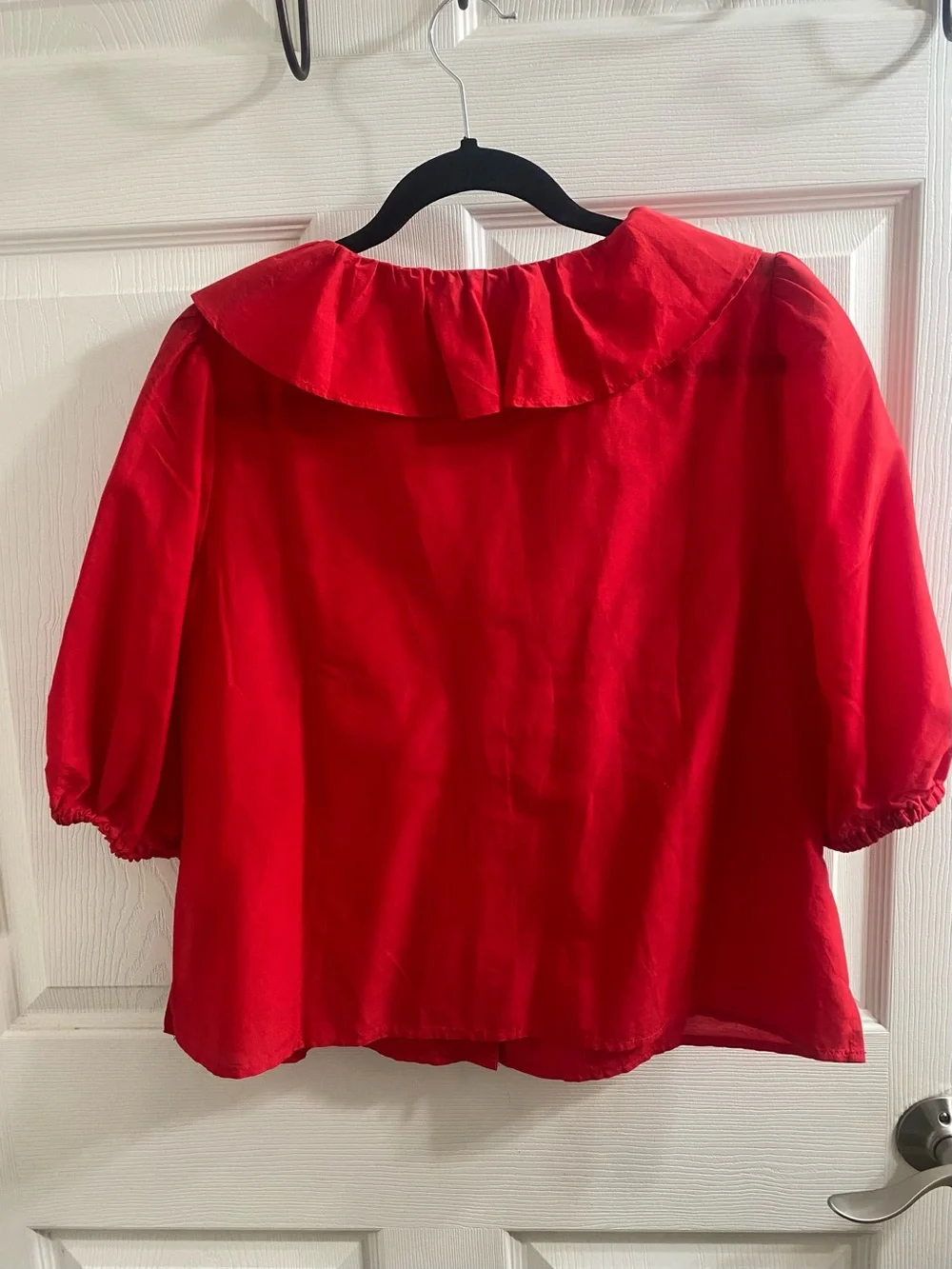 Madewell Ruffled Y-Neck Top in Cotton-Silk in Festival Red